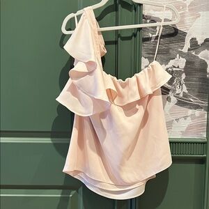 Rebecca Vallance Blush One-Shoulder Ruffle Blouse